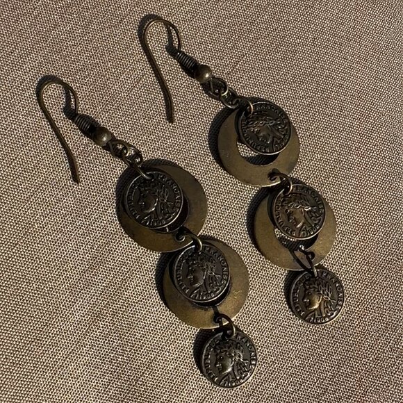 Vintage French Coin Drop Statement Earrings Coin Jewellery - Picture 4 of 5